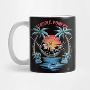 A vibrant and humorous illustration of a playful monkey lounging in a hammock, sipping an ice cream_1 Mug